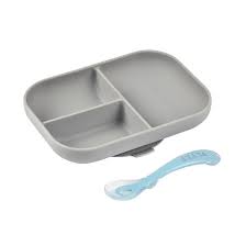 Béaba Set Repas Silicone avec ventouse 2 Pièces Gris +6 mois - Idyllemarket