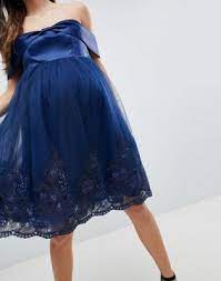 robe Bleu mi longue à épaule dénudé taille M