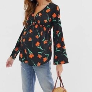 Blouse cache cœur fleur orange taille M