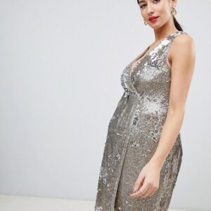 Robe maternité coupe cache cœur à ecaille silver doré taille L