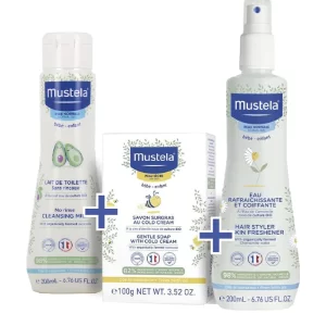 MUSTELA PACK BABY ESSENTIEL LAIT DE TOILETTE 200ML & EAU RAFRAICHISSANTE 200ML & SAVON