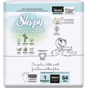 Couches Sleepy Bio Natural pour nouveau-nés Taille 1 - 64 unités