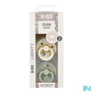 Bibs 2 Sucette Liberty Latex Rond Duo Eloise Sage 0-6M
