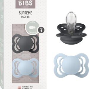 BIBS Lot de 2 sucettes Supreme 0-6 mois fer/bleu