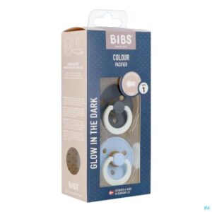 BIBS Lot de 2 couleurs round GLOW - Fer/Bleu night bébé 0-6 m