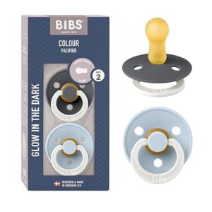BIBS Lot de 2 couleurs round GLOW - Fer/Bleu night bébé  6 à 18 m