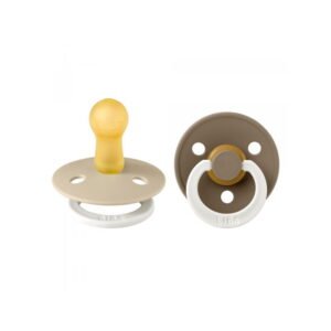 BIBS 2 Tétines Nuit rondes colour | Vanille et Chêne foncé 0-6 m