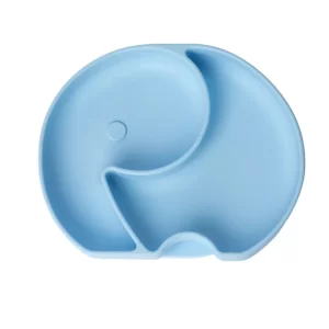 YUMMY Assiette Éléphant en Silicone avec Ventouse 4M+ Bleu ciel