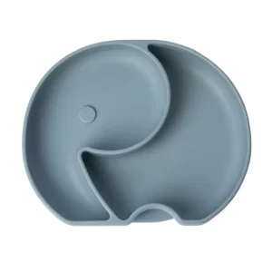 YUMMY Assiette Éléphant en Silicone avec Ventouse 4M+ Bleu Pastel