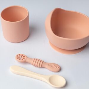 YUMMY Coffret Repas en Silicone - Bol Verre Deux Cuillères - 4M+ Blush