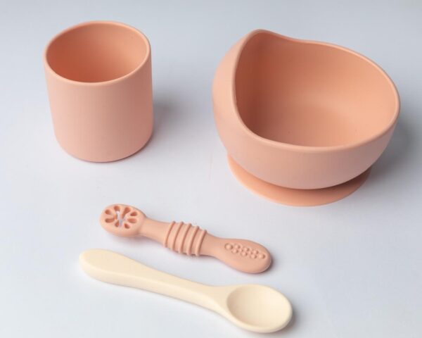 YUMMY Coffret Repas en Silicone - Bol Verre Deux Cuillères - 4M+ Blush
