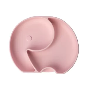 YUMMY Assiette Éléphant en Silicone avec Ventouse 4M+ Rose Pastel