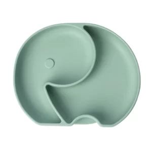 YUMMY Assiette Éléphant en Silicone avec Ventouse 4M+ vert Pastel