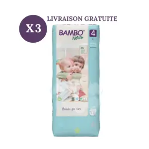 Bambo Nature Pack x3 Couches Écologiques Taille 4 | 7-14 kg | 144 couches