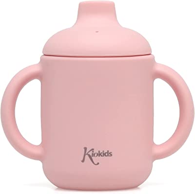 KIOKIDS TASSE EN SILICONE ROSE AVEC POIGNÉES 120 ML 4M+