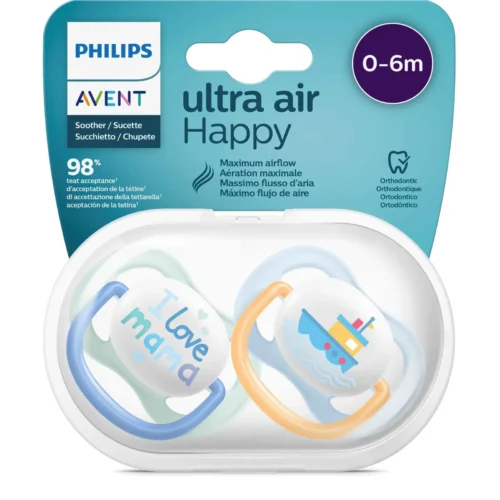 Avent Lot de 2 Sucettes Ultra Air I Love Mama 0-6m Garçon