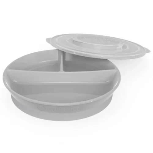 Twistshake - Assiette 3 Compartiments Avec Couvercle - Gris