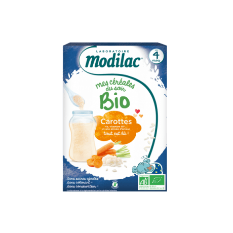 MODILAC - Mes Céréales Bio Carottes - Dès 4 mois, 250g sans gluten