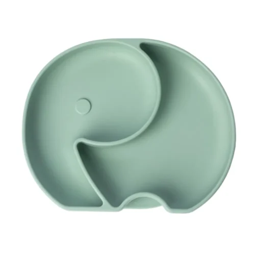 YUMMY Assiette Éléphant en Silicone avec Ventouse 4M+ vert Pastel