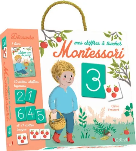 Mes chiffres à toucher Montessori - Coffret livre + 10 cartes chiffres rugueuses + 11 cartes images - Coffret